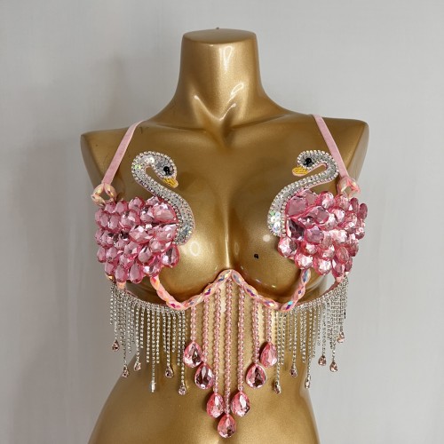 New Handmade Samba Carnival Swan Shape Wire Bra With Stones For EDC Festival Rave Carnival