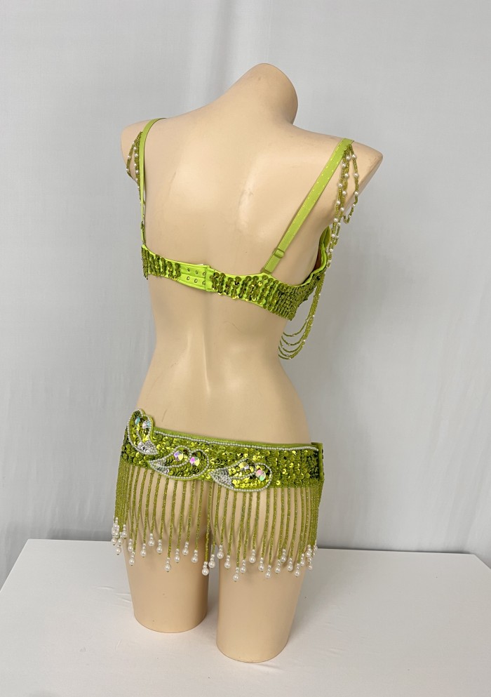 New Arrival Women's Beaded Belly Dance Costume Wear Bra+Belt 2pc Set Ladies Bellydancing Costumes Carnival Bellydance Clothes tf2054