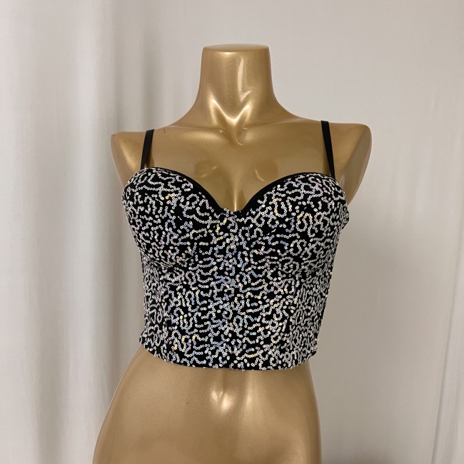 Sexy Corset Top For Women Nightclub Stones Top With Chest Pad Party Short Clothes