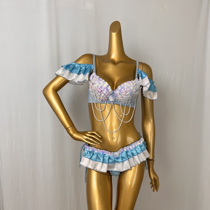 Samba Sexy Costumes Pearl Shell Decorate Bra And Panty