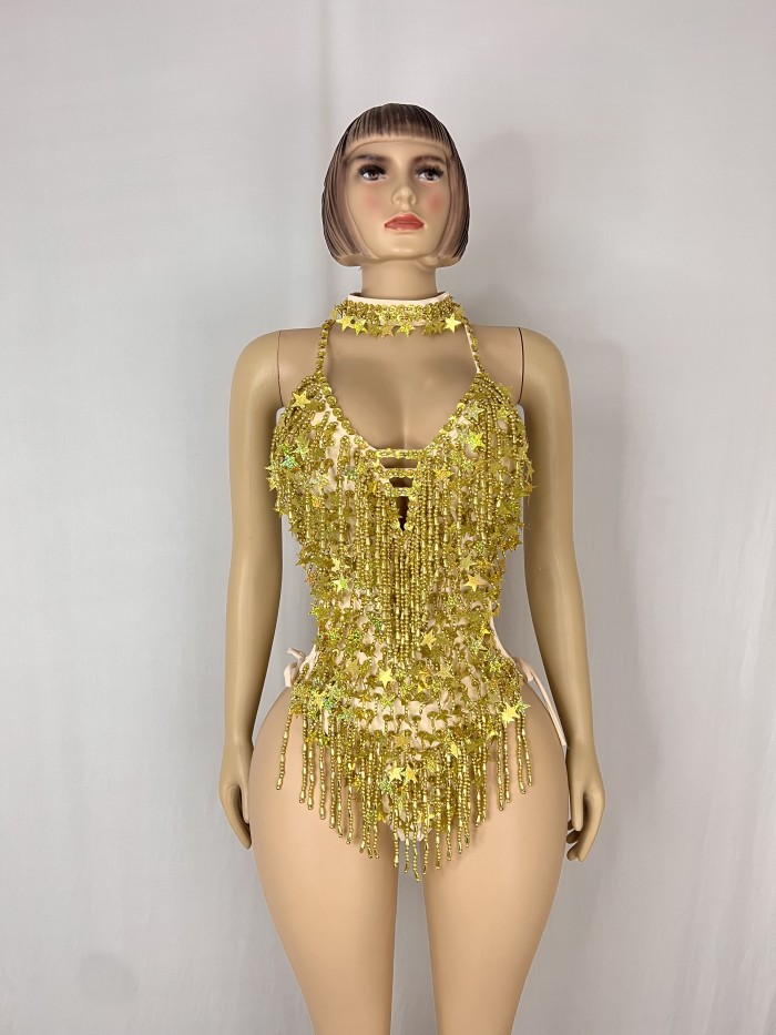 Halloween Handmade Stars Bodysuit With Necklace For Samba Carnival Performance