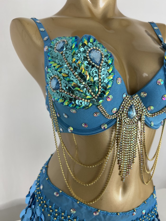 Samba Belly Dance Costume Hand Beaded  Bra and Hip Scarf Belt 2PCS/SET BB010-2+HS902