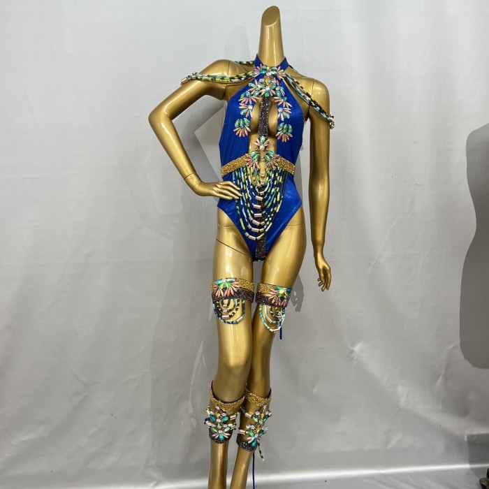 New Style Samba Carnival Royal Blue Bodysuit With Leg Band For EDC Rave