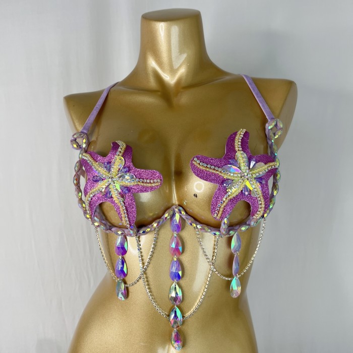 New Style Handmade Wire Bra Starfish With Stones And Beads For EDC Rave Carnival BB064