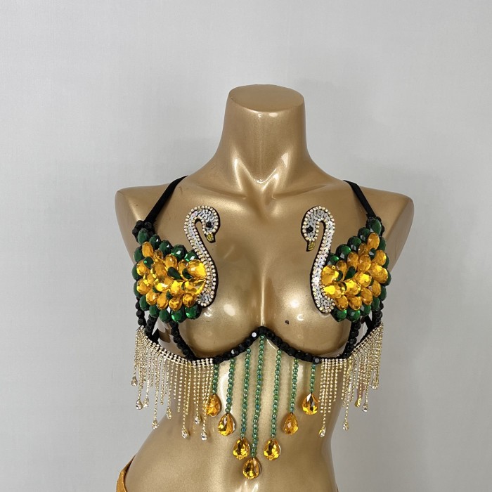 New Handmade Samba Carnival Swan Shape Wire Bra With Stones For EDC Festival Rave Carnival