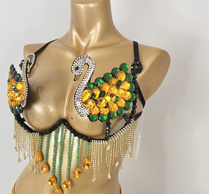 New Handmade Samba Carnival Swan Shape Wire Bra With Stones For EDC Festival Rave Carnival