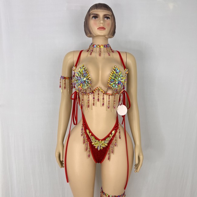 New Handmade Top Quality Samba Rio Carnival Wire Bra+Panty With Stone Sexy Belly Dancing Costume