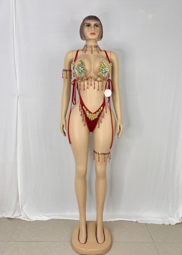 New Handmade Top Quality Samba Rio Carnival Wire Bra+Panty With Stone Sexy Belly Dancing Costume