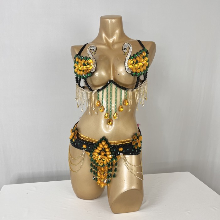 Samba Carnival Handmade Wire Bra And Belt With Stones For EDC