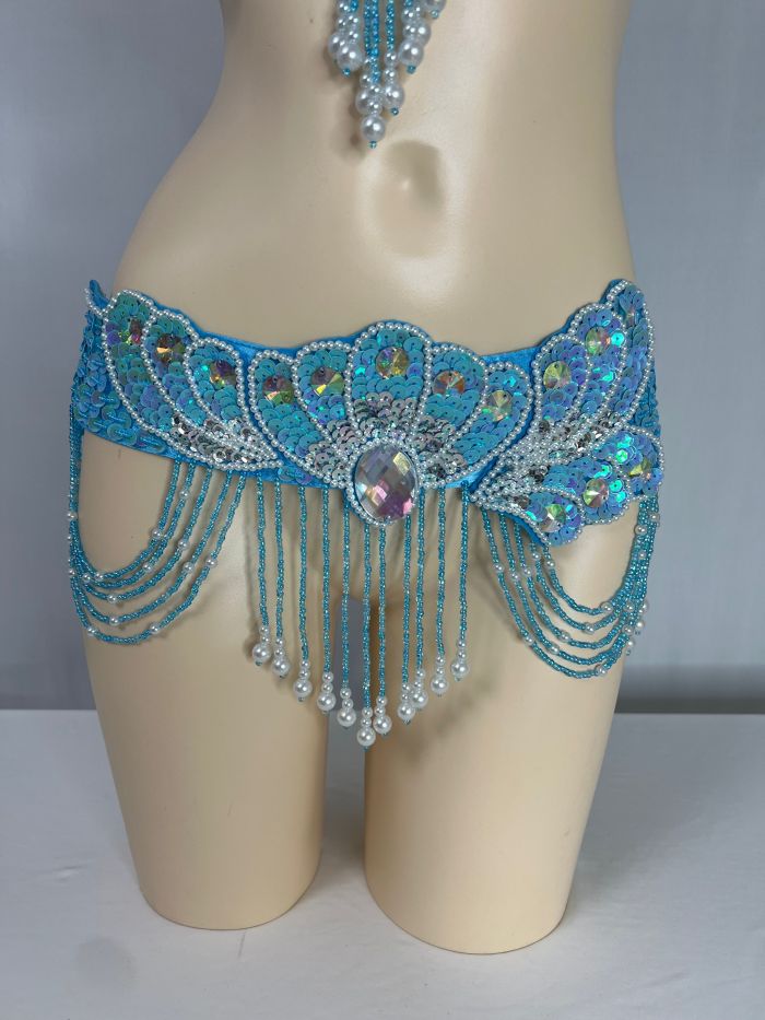 New Arrival Women's Beaded Belly Dance Costume Wear Bra+Belt 2pc Set Ladies Bellydancing Costumes Carnival Bellydance Clothes tf2054