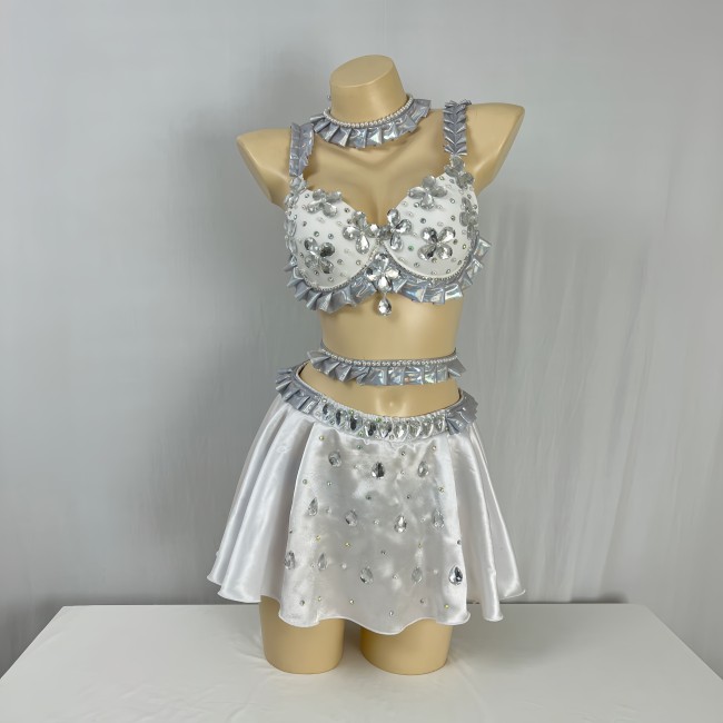 New Handmade Carnival Costumes Bra And Skirt With Stones For EDC Rave Carnival