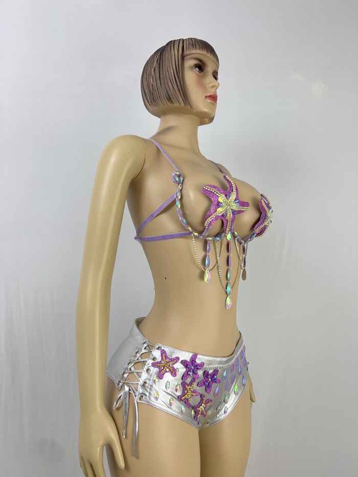 Samba Carnival Handmade Wire Bra With Boy Shorts With Strings Starfish Pattern For EDC C093