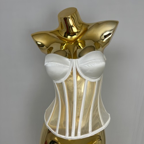 Fashionable and sexy strapless fish bone rhinestone vest top