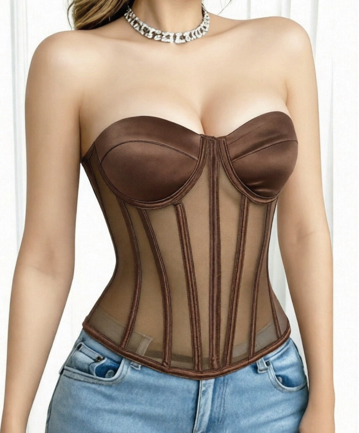 Fashionable and sexy strapless fish bone rhinestone vest top