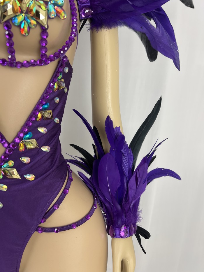 New Style Handmade Monokini Bodysuit Wire Bra With Thong With Feather Ser For Samba Carnival