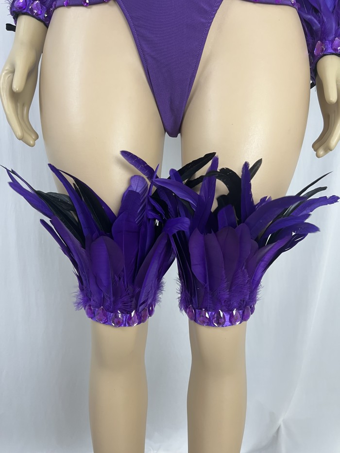 New Style Handmade Monokini Bodysuit Wire Bra With Thong With Feather Ser For Samba Carnival