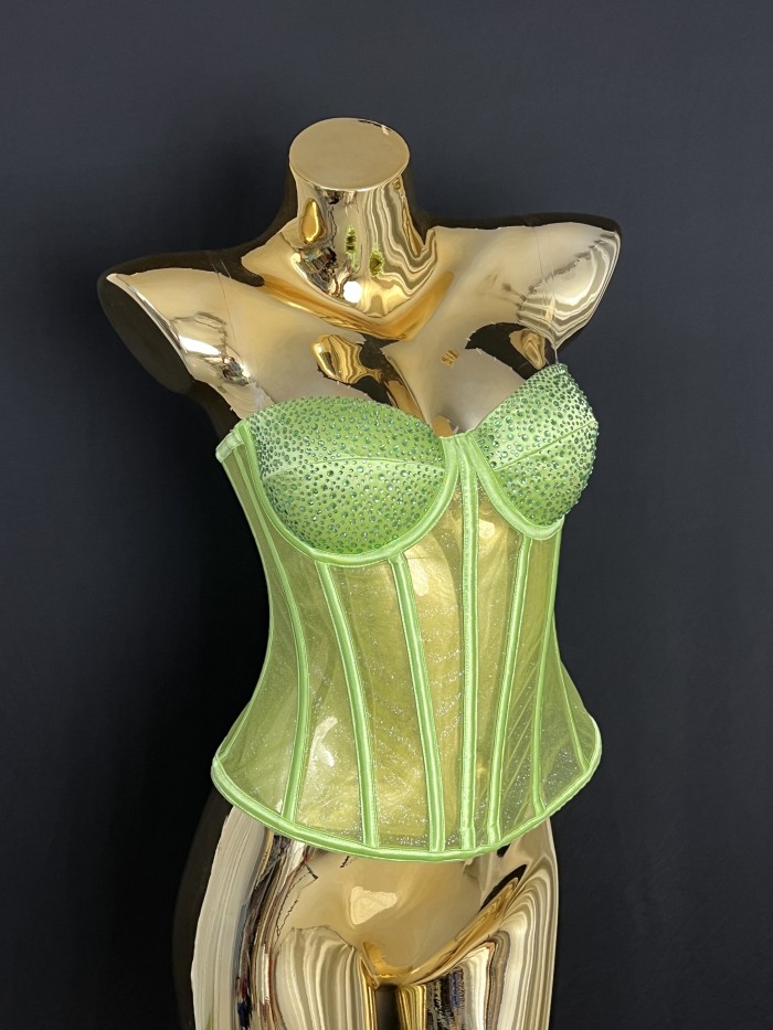 Fashionable and sexy strapless fishbone rhinestone vest top