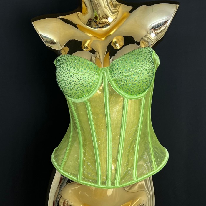 Fashionable and sexy strapless fishbone rhinestone vest top