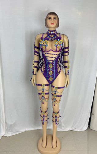 New Style Handmade Samba Costumes Monokini Purple Set for EDC Outfit