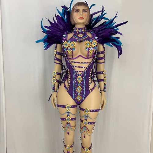 New Style Handmade Samba Costumes Monokini Purple Set for EDC Outfit