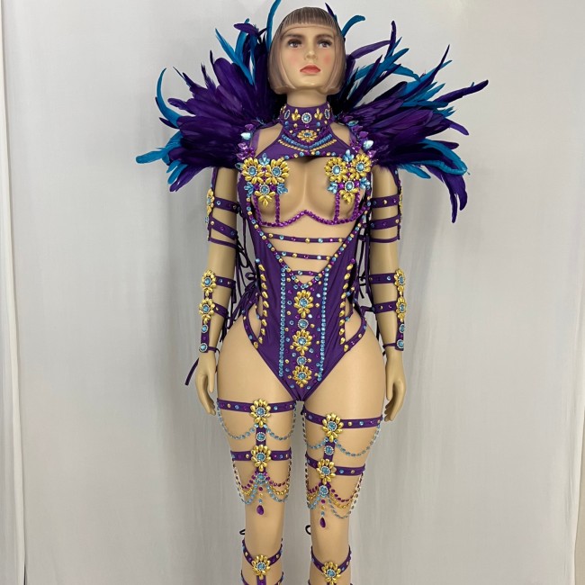 New Style Handmade Samba Costumes Monokini Purple Set for EDC Outfit