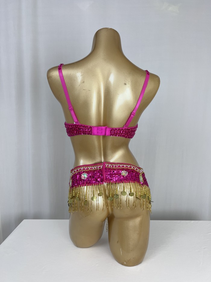 Hot design handmade beaded belly dance costume wear Bar+Belt 3piece/ set ,6 color ladies belly dance costumes women dancing wear TF1601