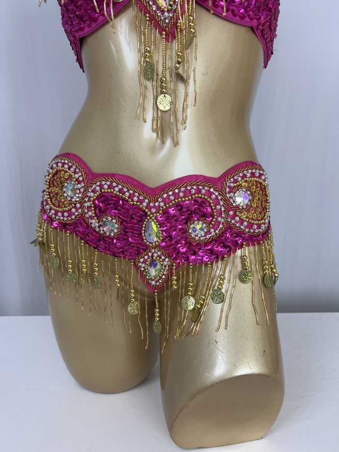Hot design handmade beaded belly dance costume wear Bar+Belt 3piece/ set ,6 color ladies belly dance costumes women dancing wear TF1601