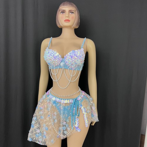 Handmade Halloween Bra And Pants,Skirt With Shell And Pearls Decorate Carnival Costumes
