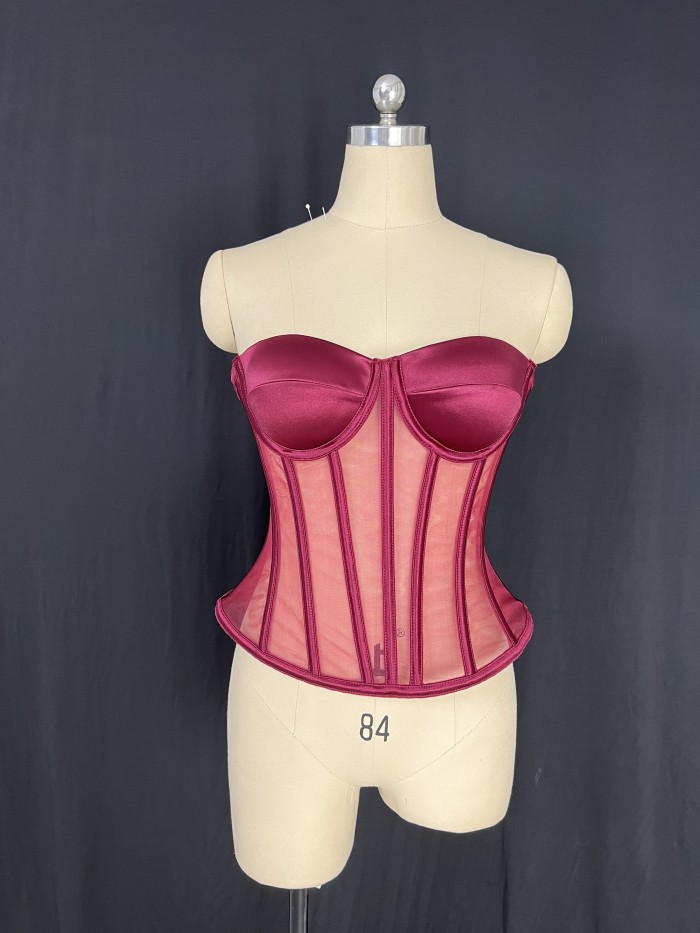 Fashionable and sexy strapless fish bone rhinestone vest top