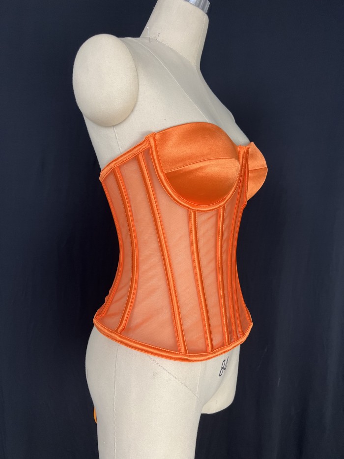 Fashionable and sexy strapless fish bone rhinestone vest top