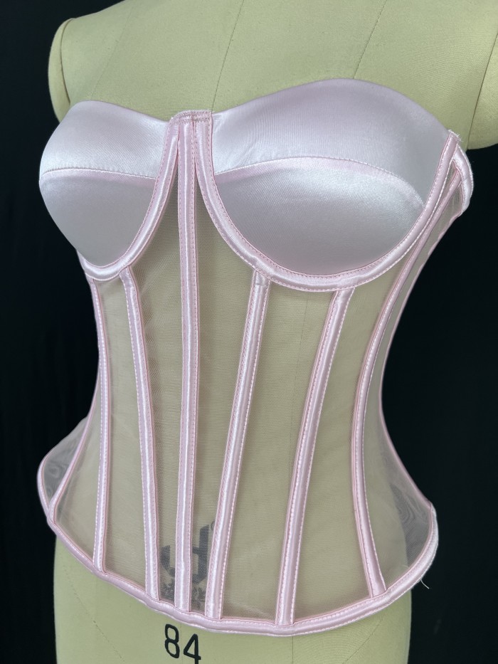 Fashionable and sexy strapless fish bone rhinestone vest top