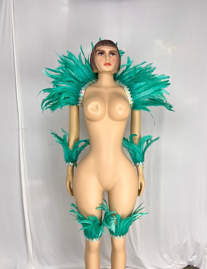 New Style Carnival Showgirl Feather Shawl,arm and leg piece with Stones For Stage Performance,EDC festival