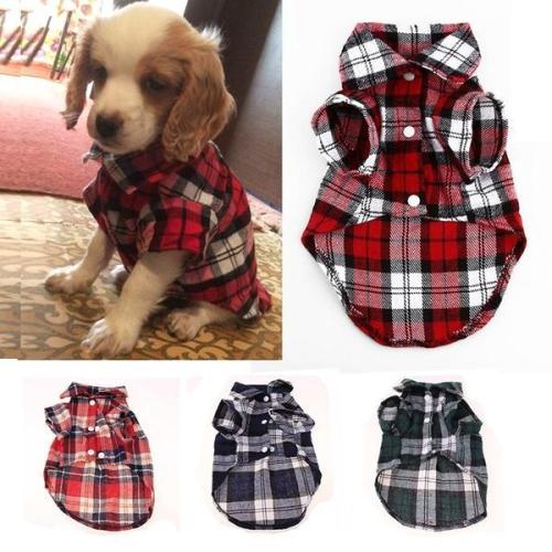 Pet Puppy Dog Shirt Vests Plaid Stripe Dogs Cotton Cloth Jacket