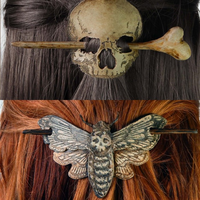 Death Moth/Skull Hair Pin Stick Slide with Faux Bone