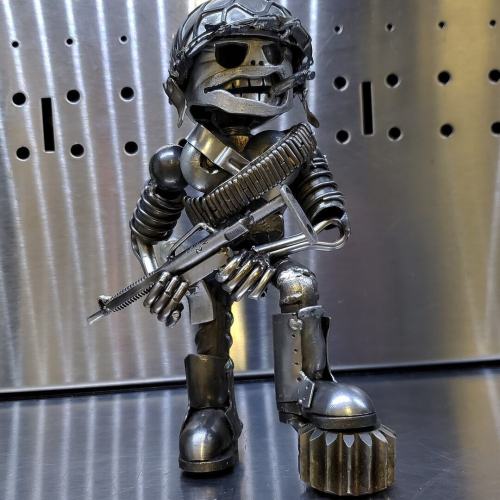 Metal Standing Warrior Sculpture