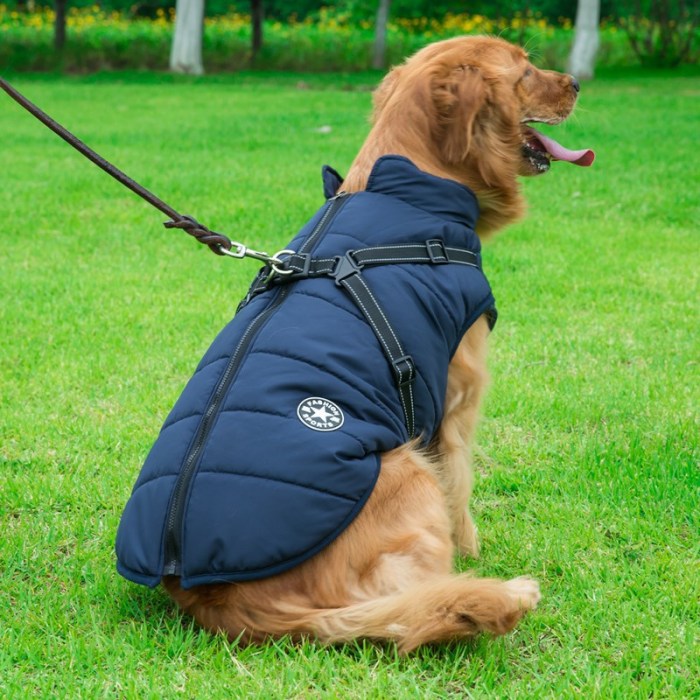 Large Pet Dog Jacket With Harness Winter Warm