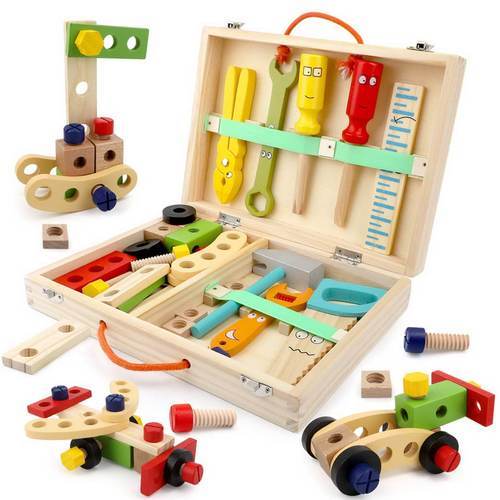 Kids Wooden Tool Box Set Child's Carpenters Set