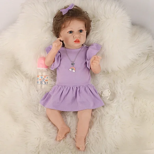 22'' Kids Reborn Lover Sylvie With Brown Hair and Eyes Reborn Baby Doll Girl, Handmade Huggable Baby Doll