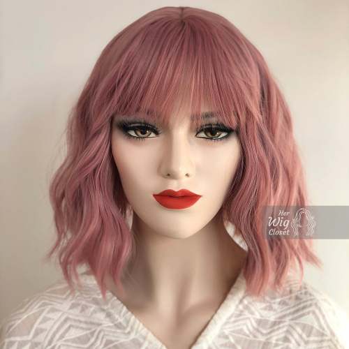 Katy | 12  Dusty Rose Wavy Pastel Pink Synthetic Wig