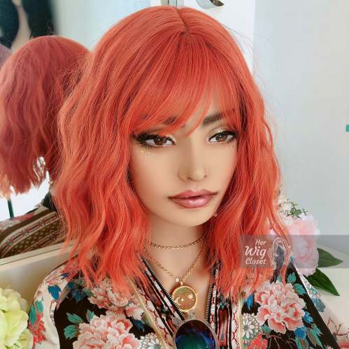 Lola | 12  Orange Wavy Bob Synthetic Wig with Bangs