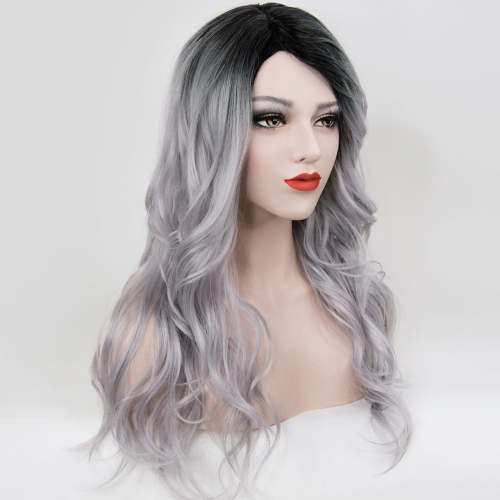 Karlie | 20  Side Part Dark Root Silver Wavy Wig