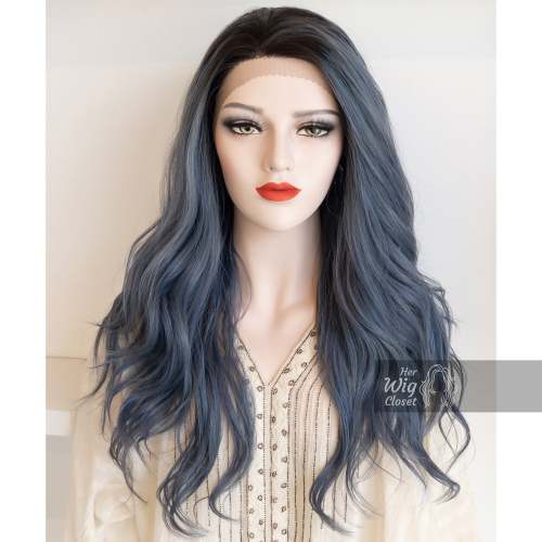 Ashy Blue Ombre Lace Front Wavy Wig | Stefani