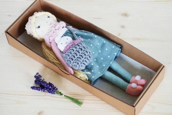 Mom and baby rag doll, stuffed fabric cloth doll and baby play set, doll Charlotte