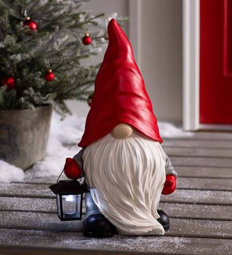 Welcome Home Gnome Sculpture with Solar-Powered Lantern