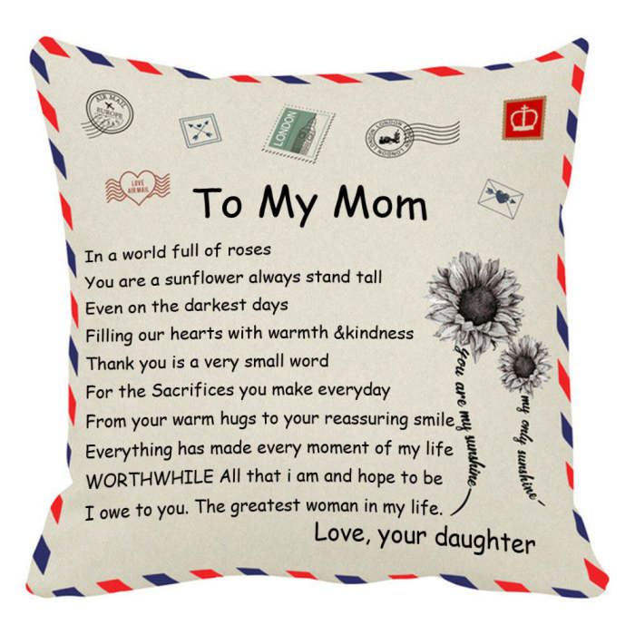 Daughter to Mom-Throw Pillow Case Cushion Cover Unique Gift  18×18 Inch