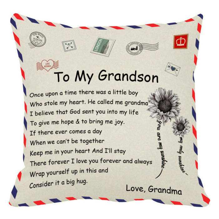 Grandma to Grandson-Throw Pillow Case Cushion Cover Unique Gift  18×18 Inch