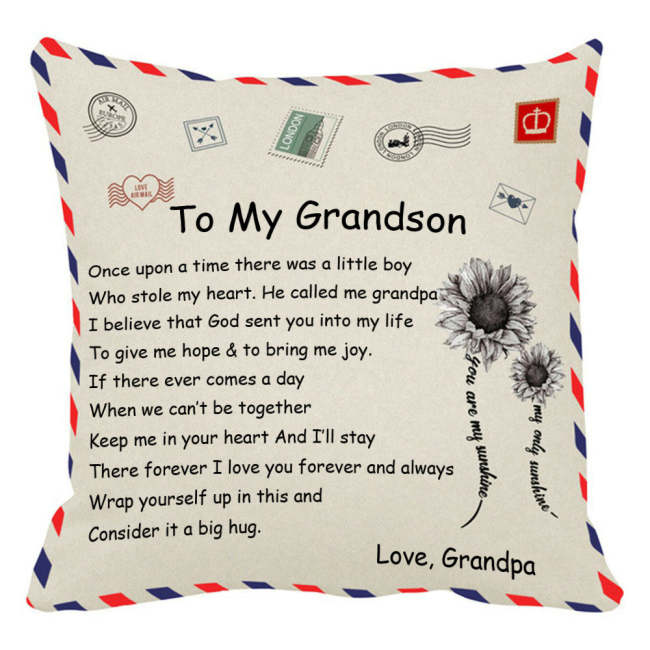 Grandpa to Grandson-Throw Pillow Case Cushion Cover Unique Gift  18×18 Inch