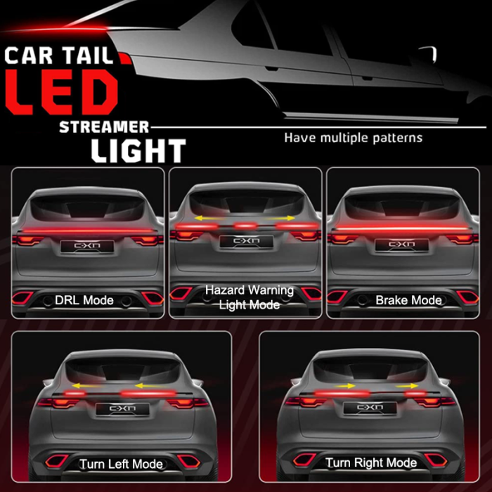 Universal Rear LED Spoiler Kit - Waterproof Car LED Strip Lights with 5 Lighting Modes & High Brightness
