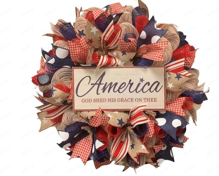 Poly Burlap American Flag Wreath