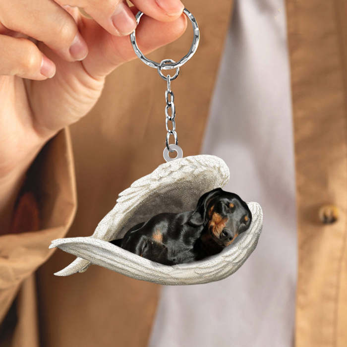 Black and tan dachshund Sleeping Angel Acrylic Keychain